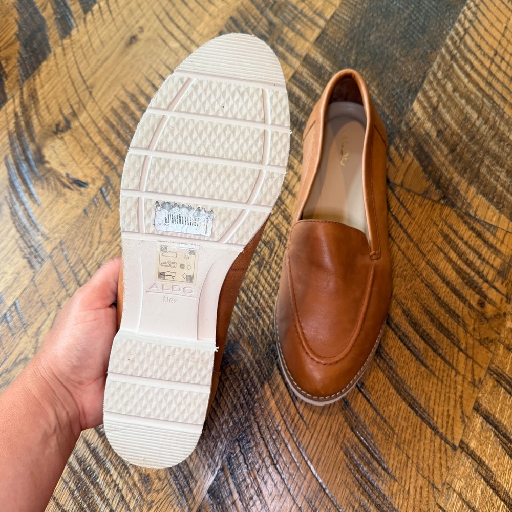 ALDO Rheildanflex Leather Loafer Women's 8.5 Tan Slip On Shoe Minimalist Chic - Picture 7 of 10